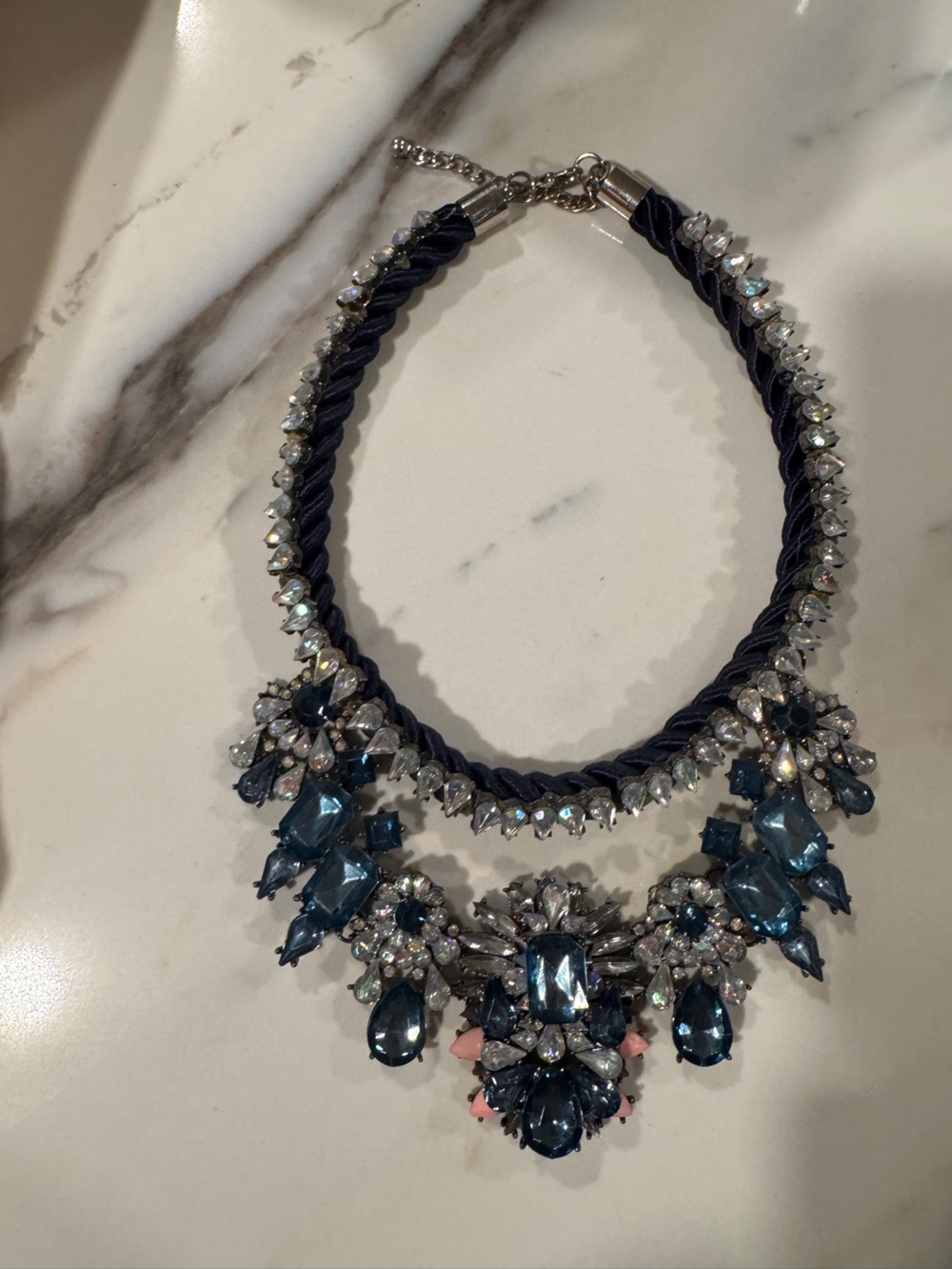 Navy & Crystal Statement Necklace - Elegant Women Jewelry